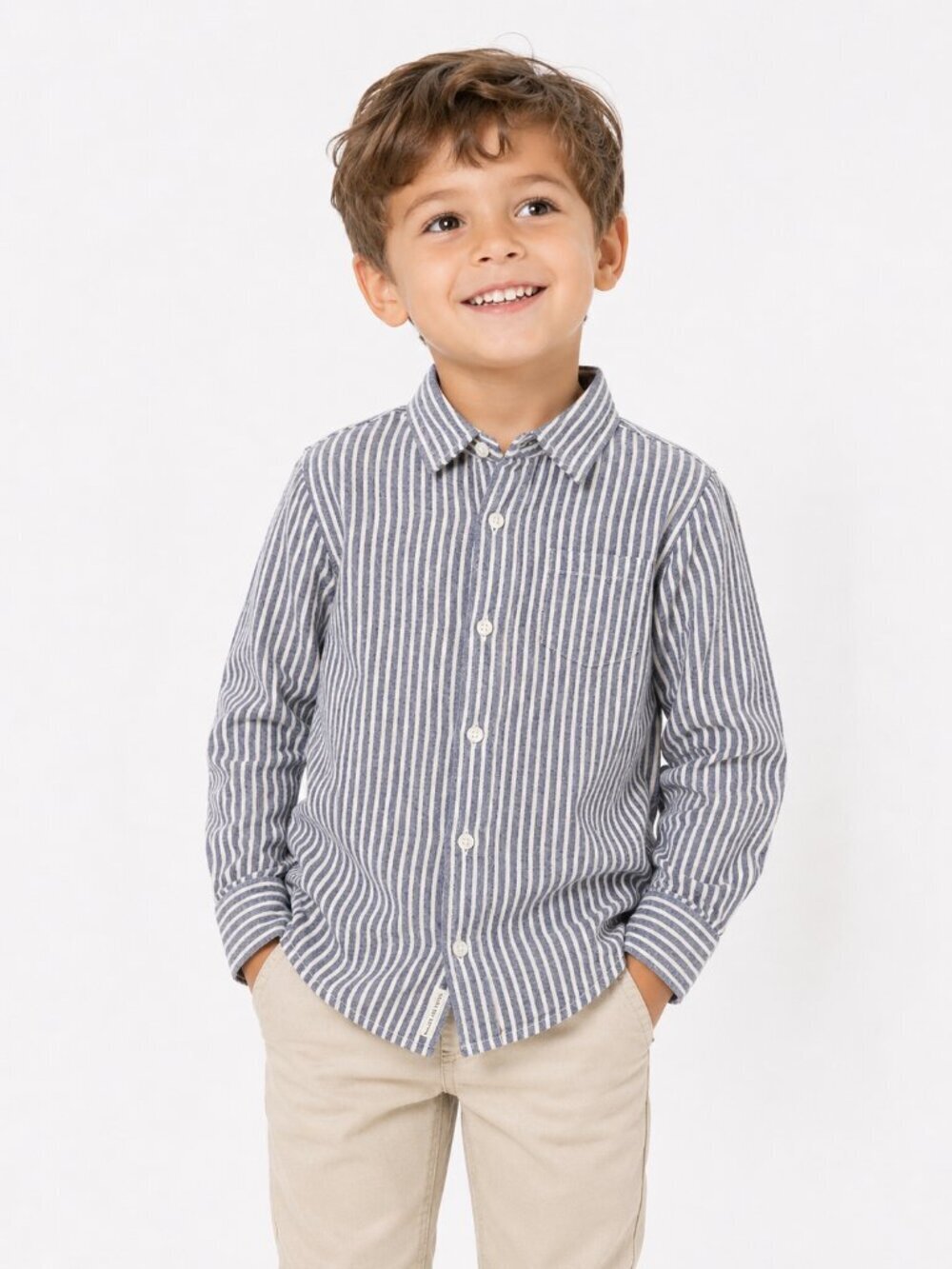JANIE AND JACK Linen Cotton Blue Striped Button Down 5T